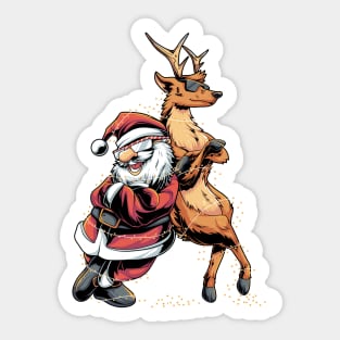 Cool Santa Reindeer Christmas Sticker